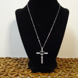 Pretty Silver 9" Heart/Cross Necklace, NWOT
